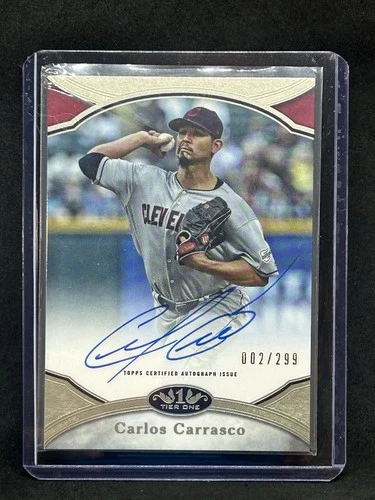 Carlos Carrasco - 2020 Topps Tier One Prime Performers Auto Firma Certificada *numerada de /299*
