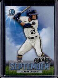 jackson chourio - 2023 bowman sights on september pre rookie card