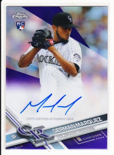 German Marquez - 2017 TOPPS CHROME *rookie card RC novato Auto Firma certificada PARALELA PURPLE REFRACTOR AUTO numerada de /250 *MM
