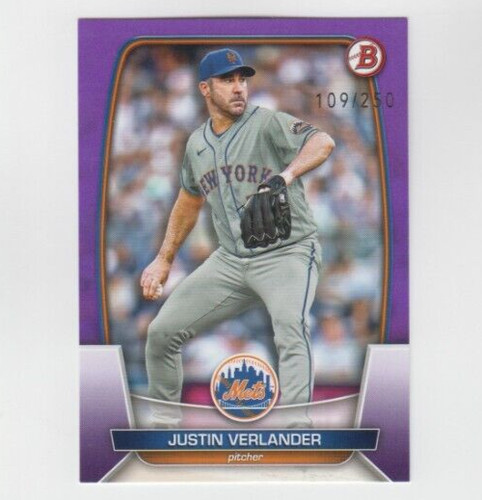 Justin Verlander - 2023 BOWMAN PAPER STOCK paralela PURPLE *numerada de /250* NEW YORK METS